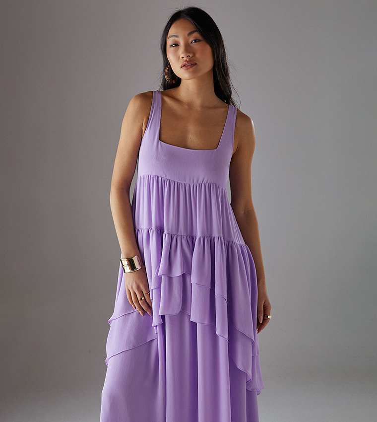 Petite Chiffon Ruffled Tier Smock Midi Sundress