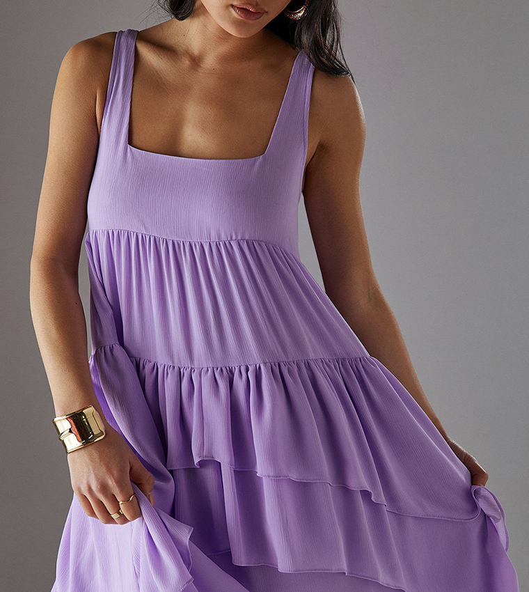 Petite Chiffon Ruffled Tier Smock Midi Sundress