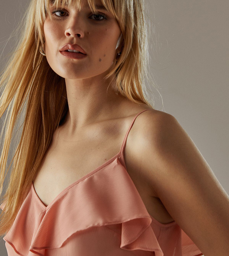 Chiffon Ruffle Tendril Hem Cami Top