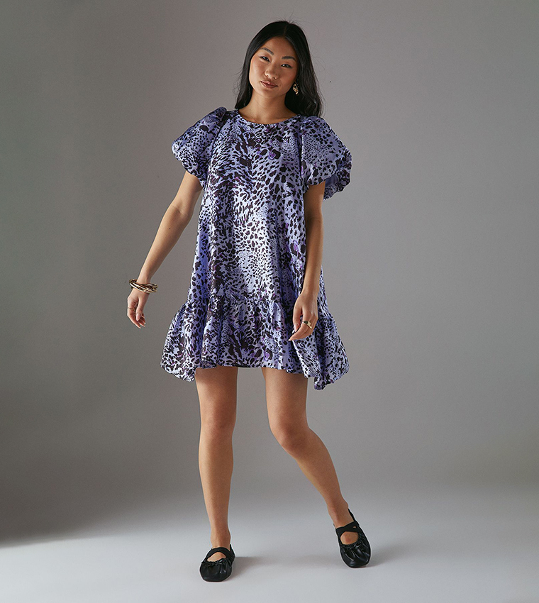 Buy Warehouse Petite Organza Puff Sleeves Swing Mini Dress In