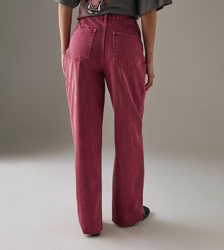 Washed Raw Waist Seam Detail Dad Jeans