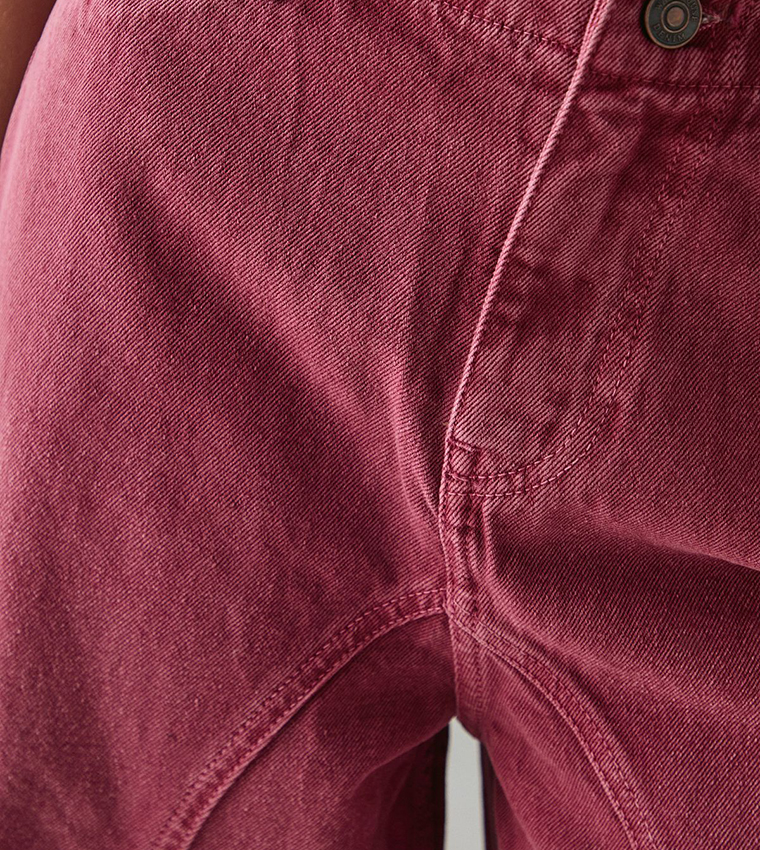 Washed Raw Waist Seam Detail Dad Jeans