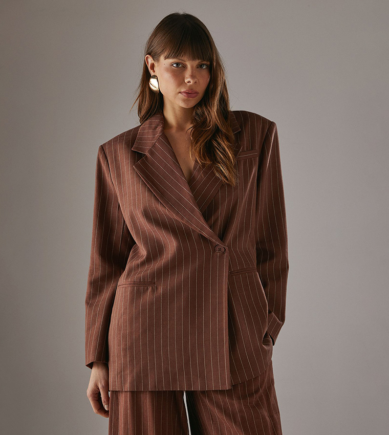 Linen Look Pinstriped Blazer
