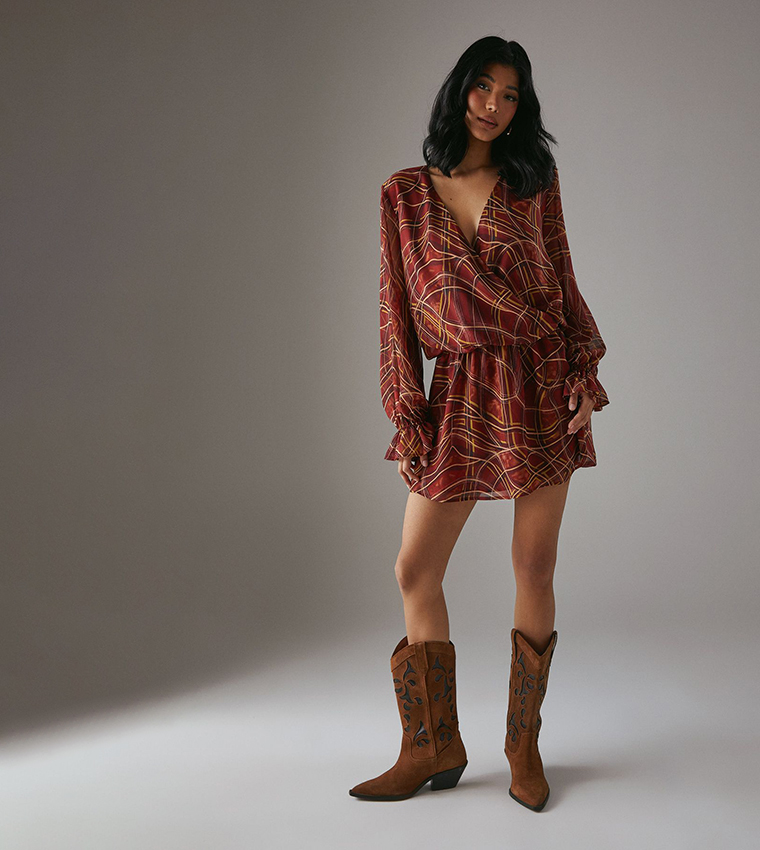 Chiffon Wrap Drop Waist Mini Dress