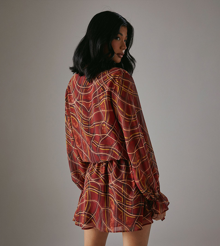 Chiffon Wrap Drop Waist Mini Dress