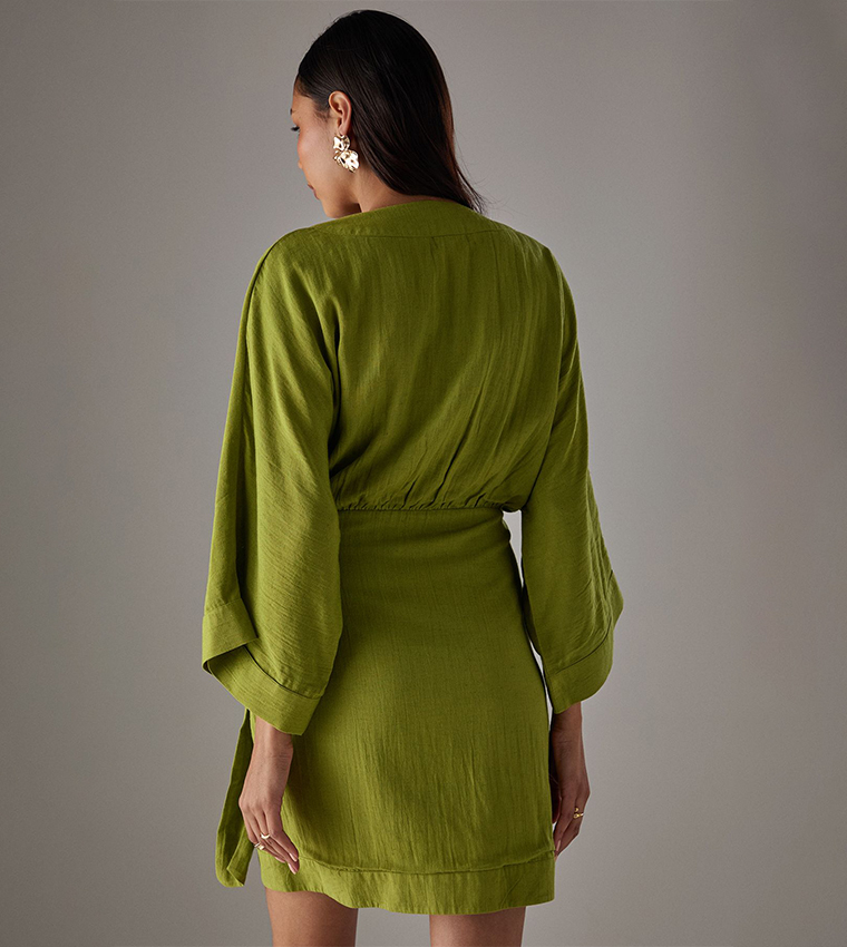 Linen Wrap Kimono Mini Dress