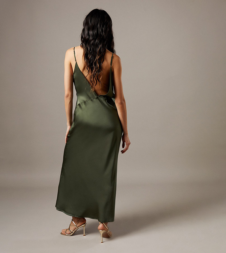 Satin Strappy Tie Front Maxi Slip Dress