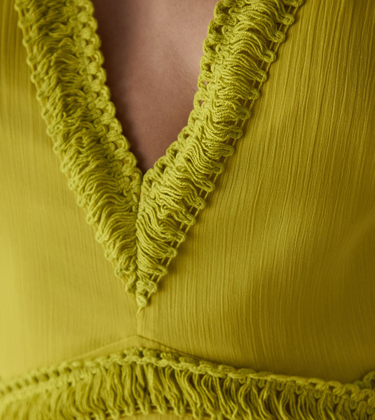 Had Chiffon Fringe Trim Cut Out Maxi Dress