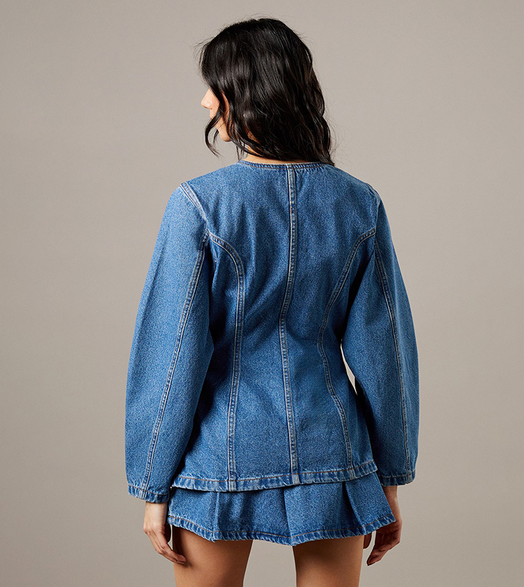 Balloon Sleeves Nipped Waist Denim Jacket