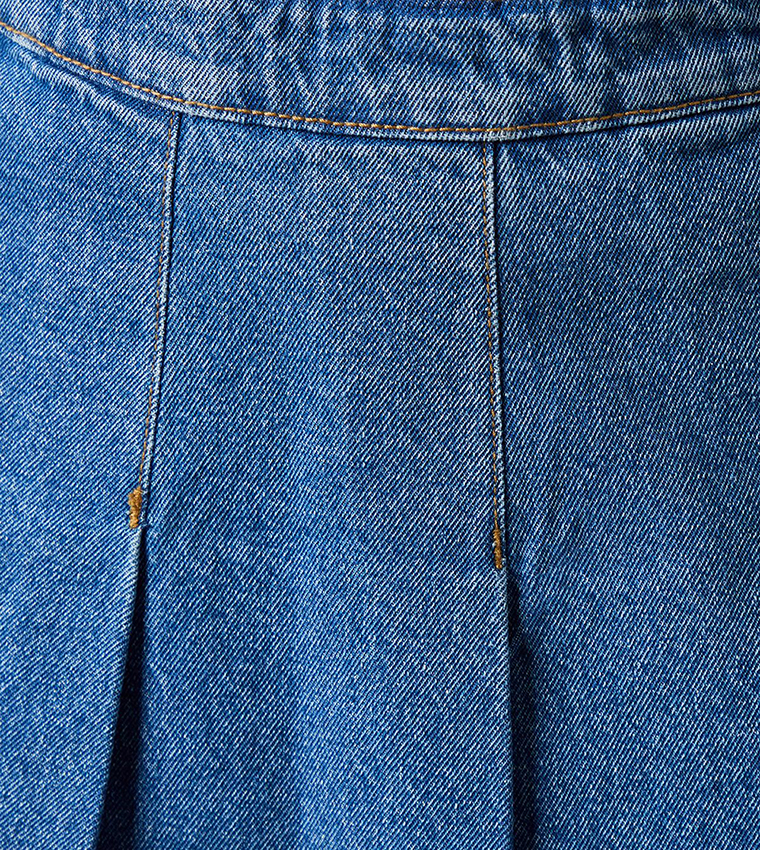Denim Pleated Mini Skirt