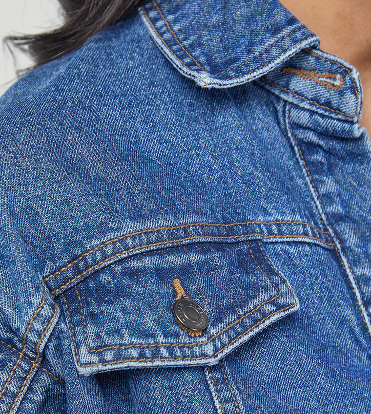 Tony Denim Jumpsuit with Stepped Shoulder Detail