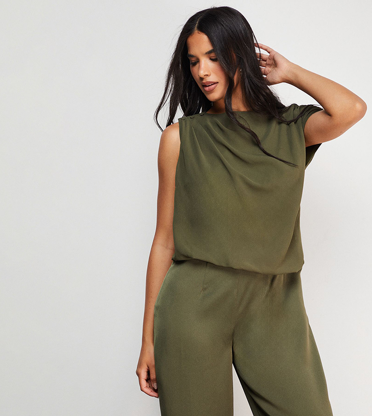 Satin Chiffon Mix One Shoulder Drape Jumpsuit