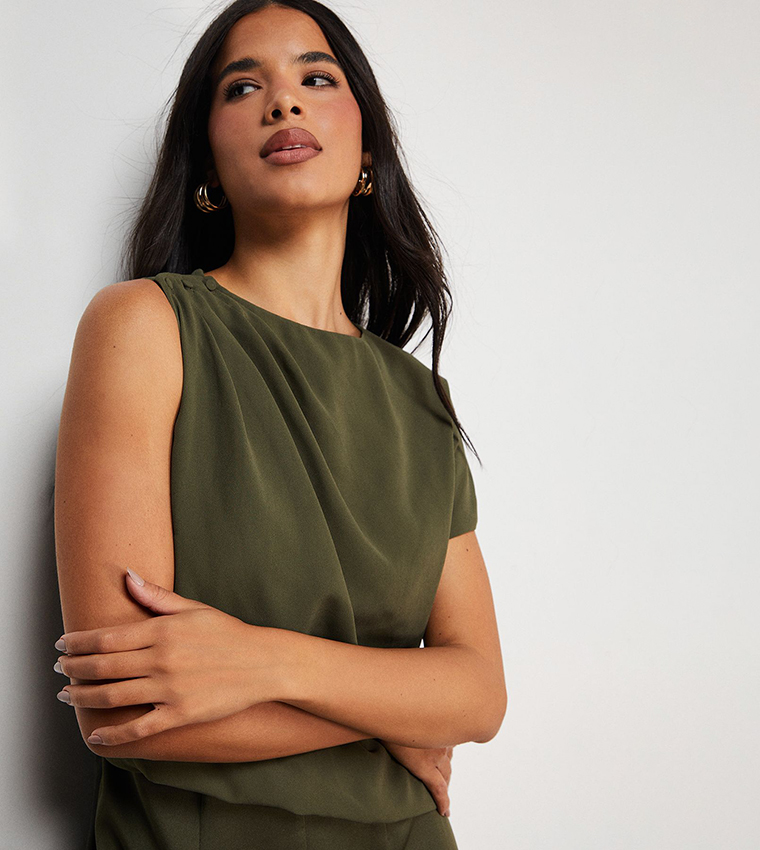 Satin Chiffon Mix One Shoulder Drape Jumpsuit
