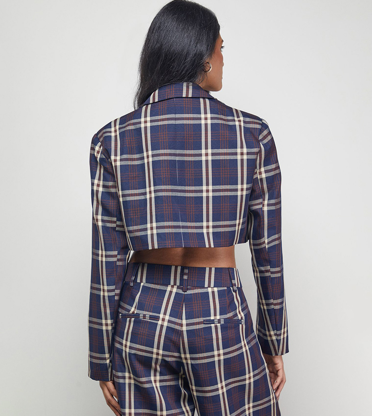 Plaid Lapel Collar Cropped Blazer