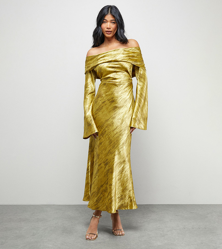 slim fit dress slacks Gold Metal Mesh Midi Party Dress  Atelier Rioux Fabric Store