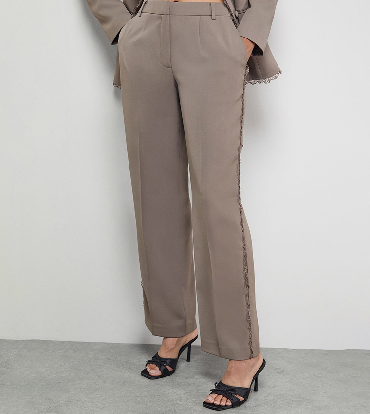 Lace Trim Wide Leg Trousers