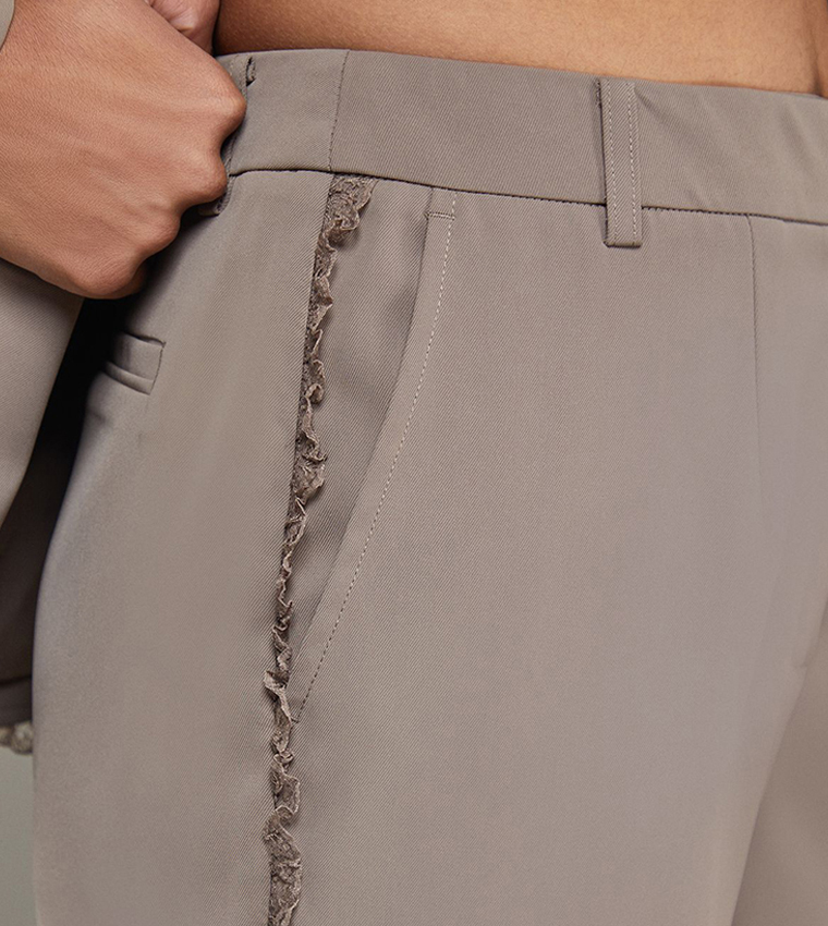 Lace Trim Wide Leg Trousers