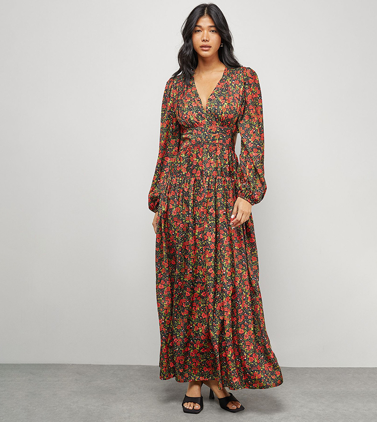 Premium Printed Satin Open Back Maxi Dress