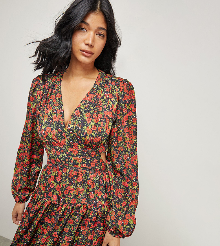 Premium Printed Satin Open Back Maxi Dress