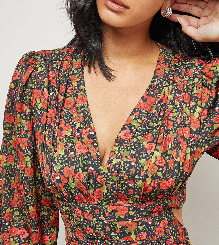 Premium Printed Satin Open Back Maxi Dress