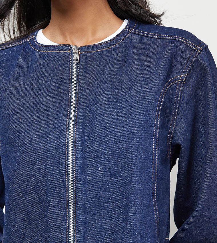 Buy Warehouse Zip Front Drawstring Hem Denim Co Ord Set In Indigo ...