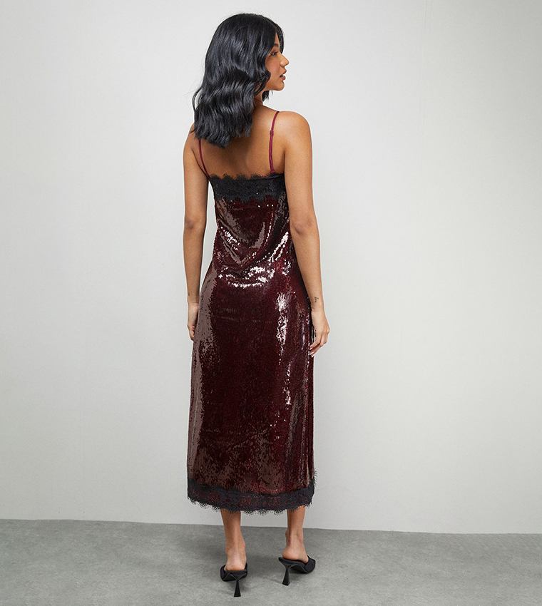 warehouse lace midi dress Warehouse Women's Asymetric Satin & Lace Detail Midi Dress in Lilac