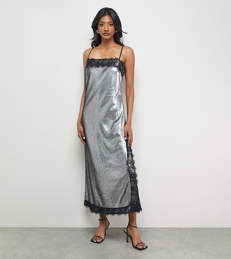 silver maxi slip dress Iridia Satin Maxi Slip Dress Chocolate BROWN / 2
