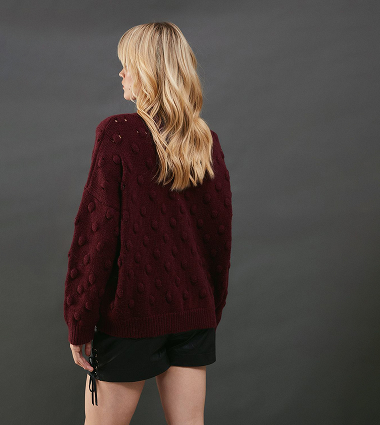 Bubble Knit Slouchy V-Neck Sweater