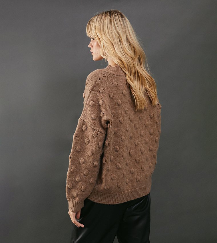 Bubble Knit Slouchy V-Neck Sweater