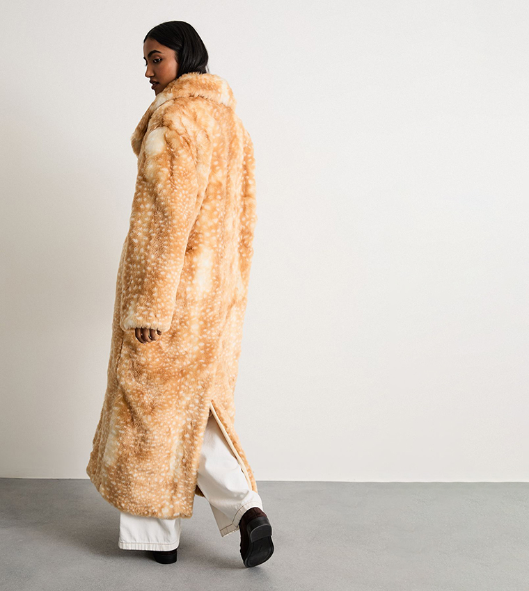 Premium Deer Jacquard Faux Fur Coat