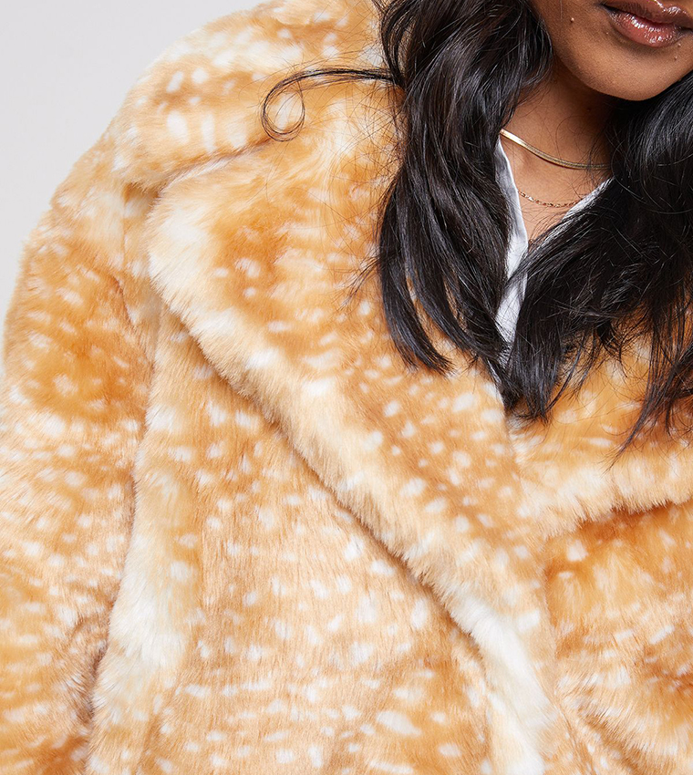 Premium Deer Jacquard Faux Fur Coat