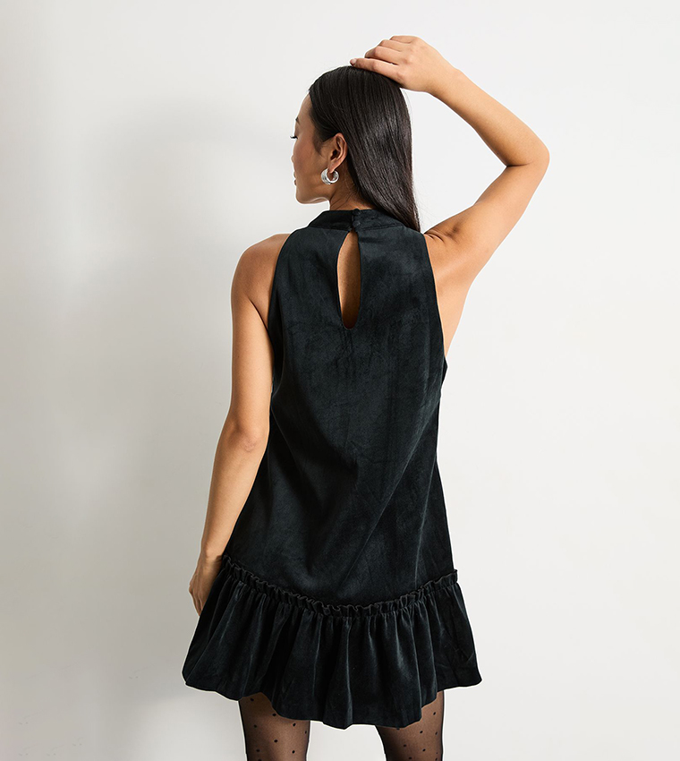 Petite Bonded Velvet High Neck Mini Dress