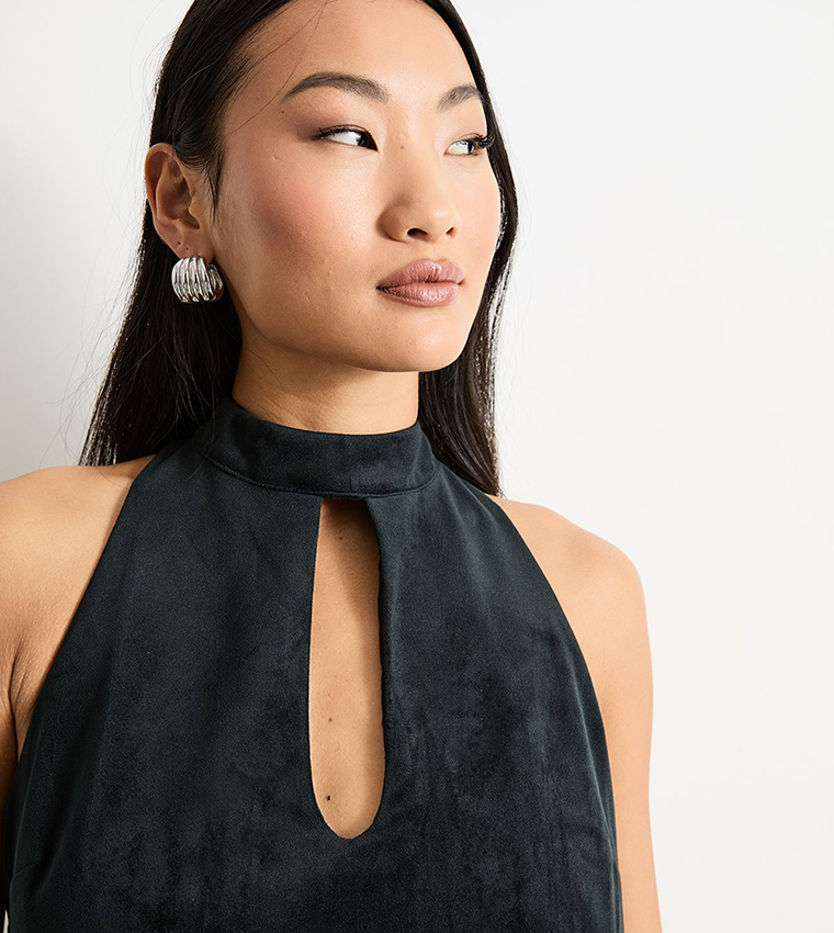 Petite Bonded Velvet High Neck Mini Dress