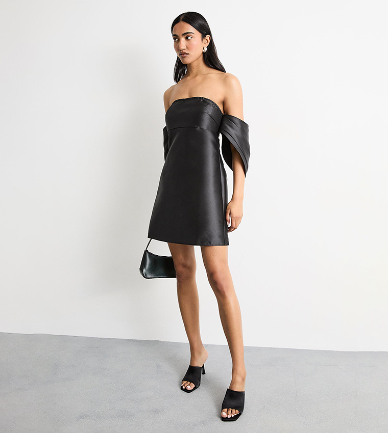 Structured Puff Sleeves Bardot Mini Dress