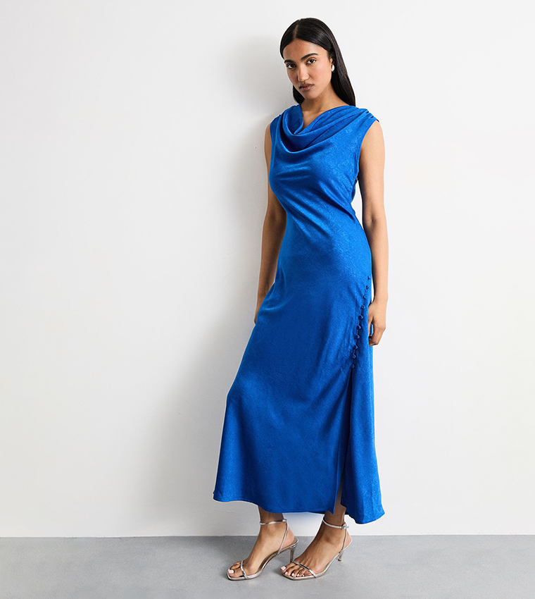 Buy Warehouse Button Detail Cowl Bias Satin Maxi Dress In Blue | 6thStreet  Qatar