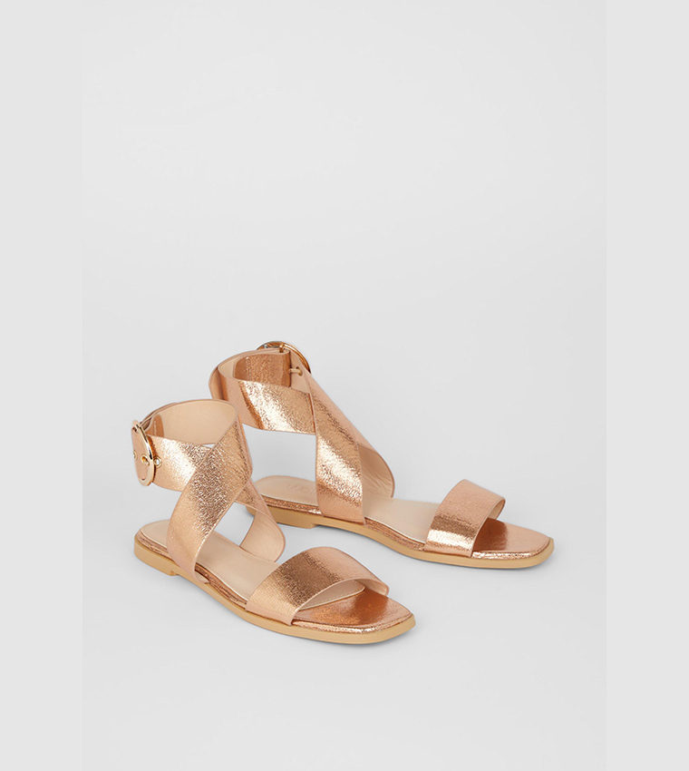 Buy Wallis Leather Yana Cross Ankle Strap Flat Sandals In Rose