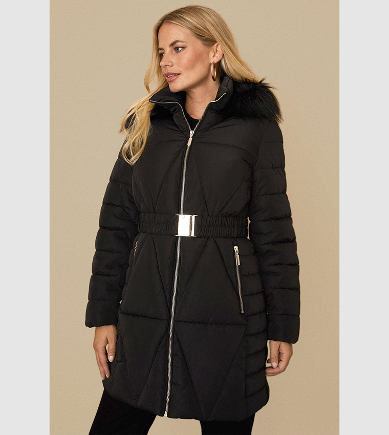 Buy Wallis Longline Fitted Padded Coat In Black 6thStreet Qatar