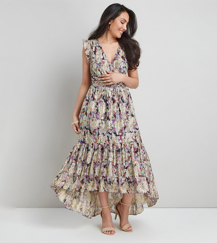 Buy Wallis Lavender Metallic Wrap Maxi Dress In Lavender