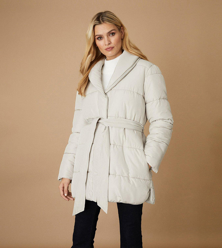 Buy Wallis Shawl Neck Belted Puffer Coat In STONE 6thStreet Oman