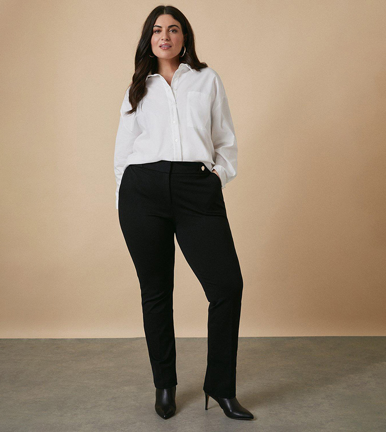 Buy Wallis Curve Black Ponte Trousers In Black