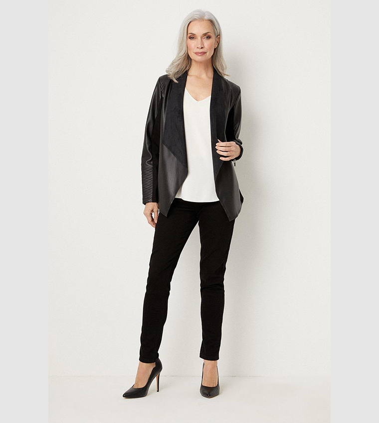 wallis black faux leather waterfall jacket