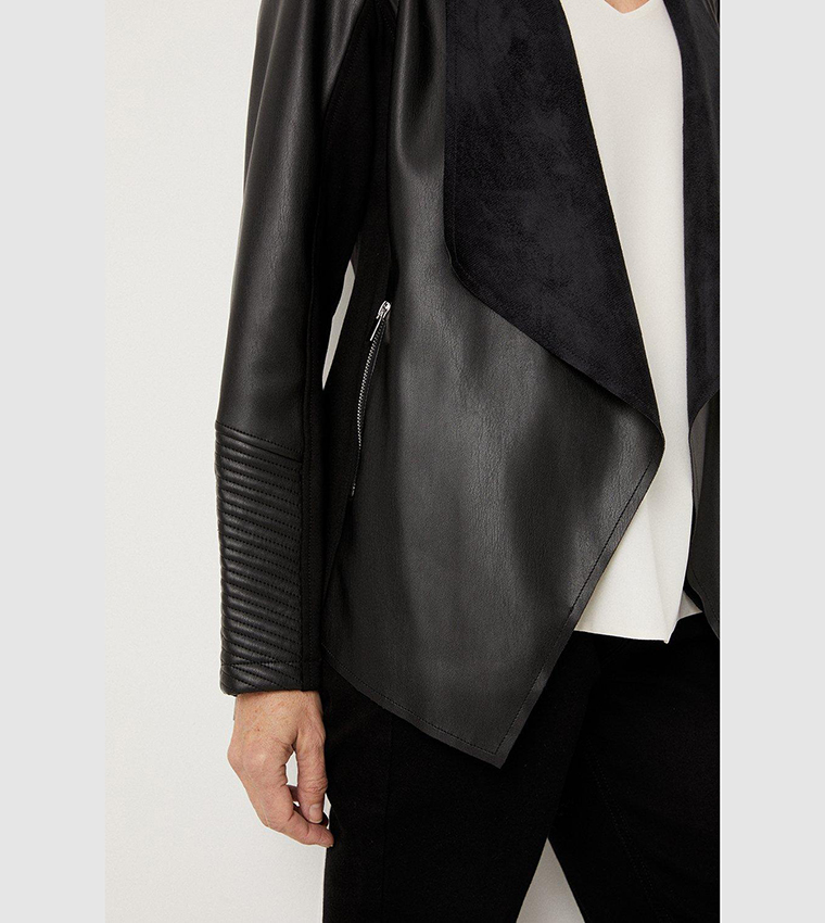 Buy Wallis Black Faux Leather Waterfall Jacket In Black 6thStreet Bahrain