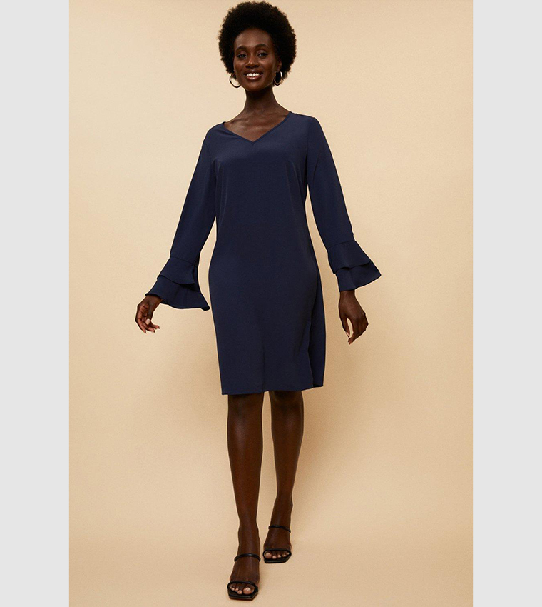 Fashion Wallis Navy Shift Dress Buy Wallis Tall Ruffle Sleeves V