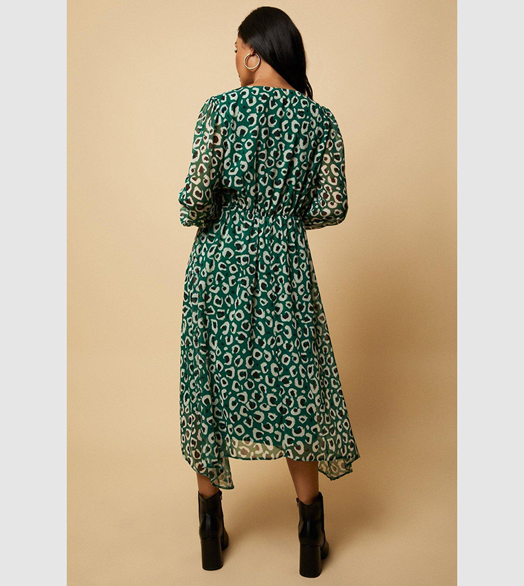 Buy Wallis Green Animal Print Hanky Hem Dress In Green | 6thStreet Qatar