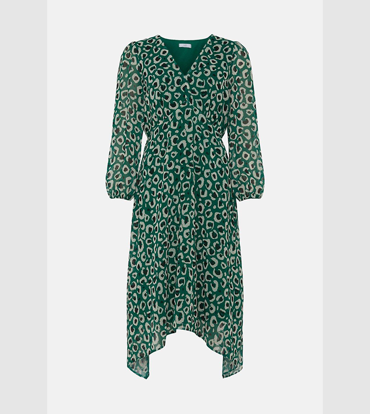 Buy Wallis Green Animal Print Hanky Hem Dress In Green | 6thStreet Qatar