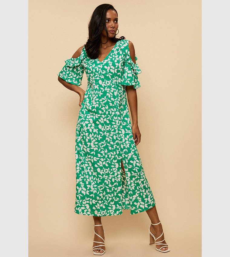 Buy Wallis Green Leaf Printed Cold Shoulder Dress In Green 6thStreet Oman