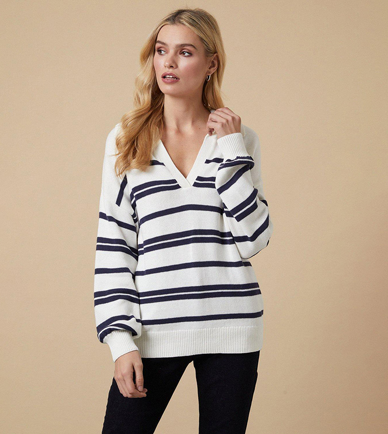 Buy Wallis Striped Collar Jumper In Ivory 6thStreet Qatar