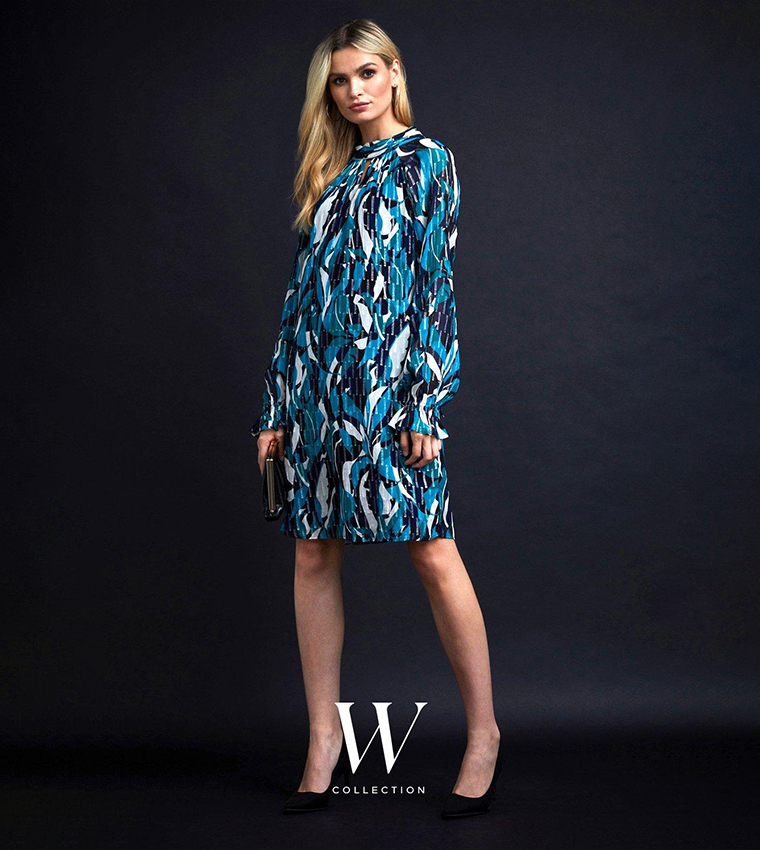 Buy Wallis Metallic Printed Tie Back Shift Dress In Teal
