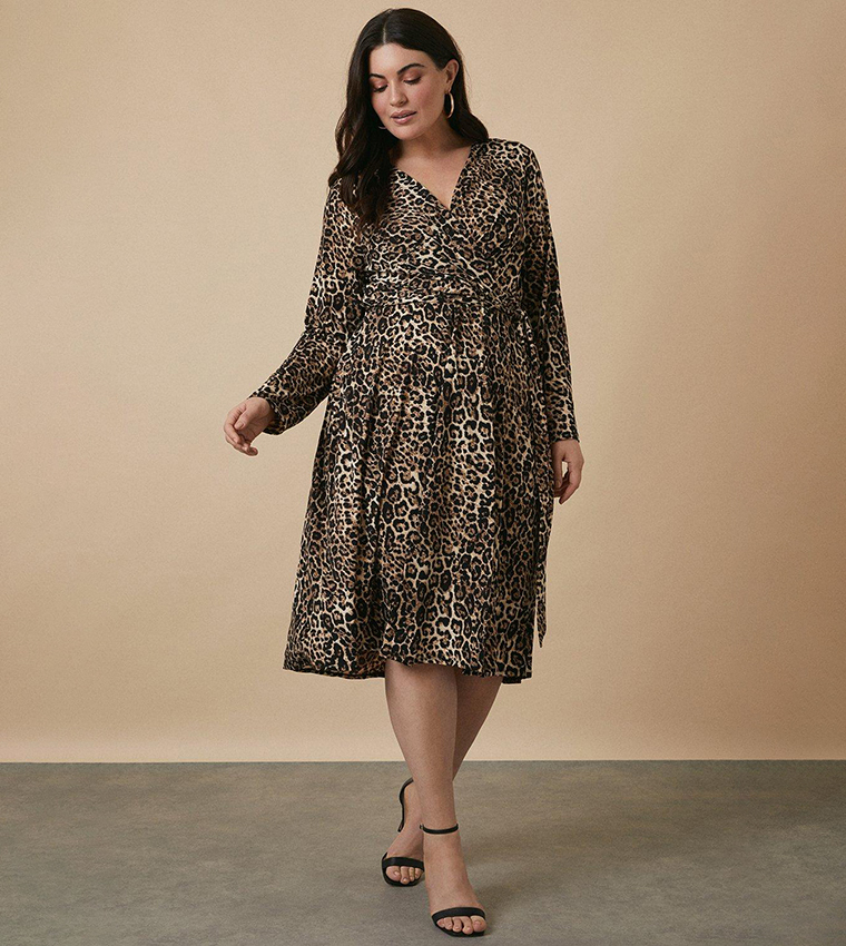 Buy Wallis Curve Leopard Wrap Jersey Dress In Brown 6thStreet Kuwait