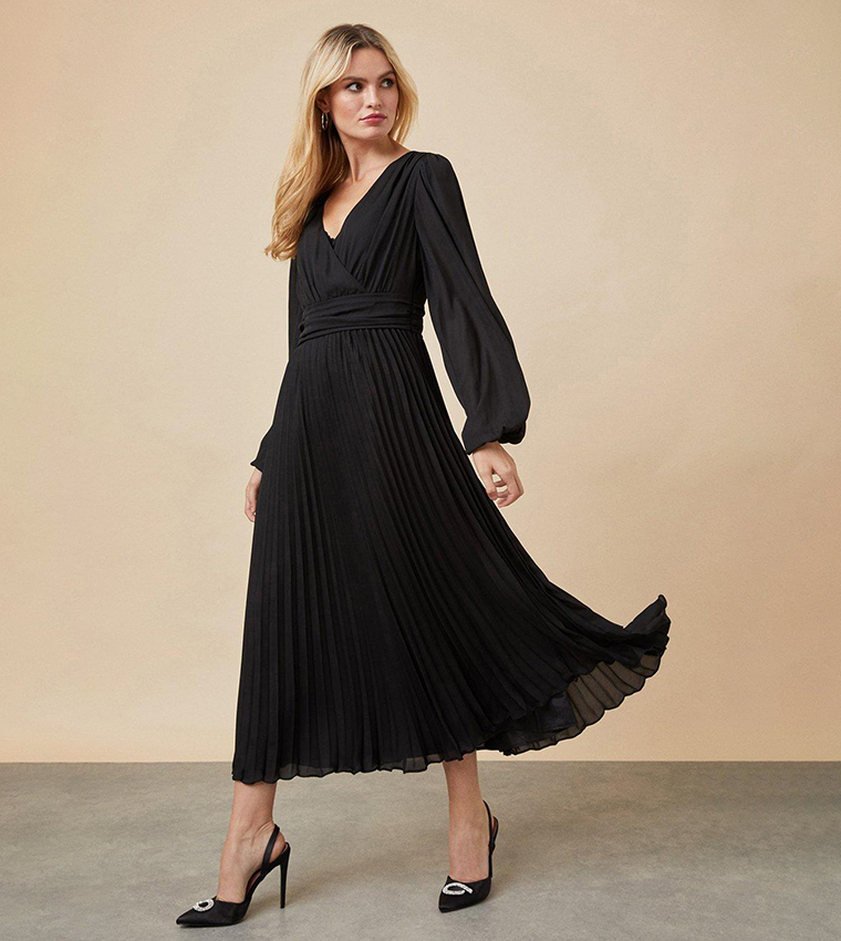 Buy Wallis Pleated Wrap Maxi Dress In Black 6thStreet Qatar